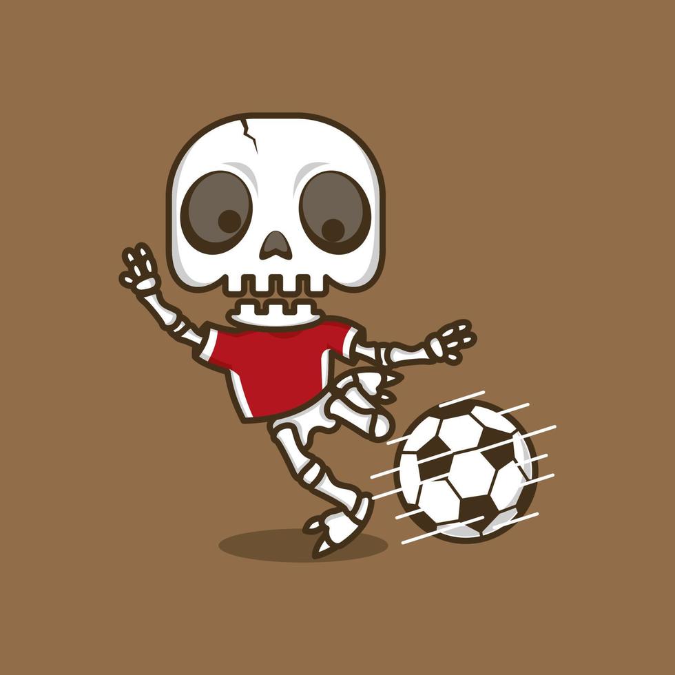 fofa desenho animado crânio jogando futebol vetor