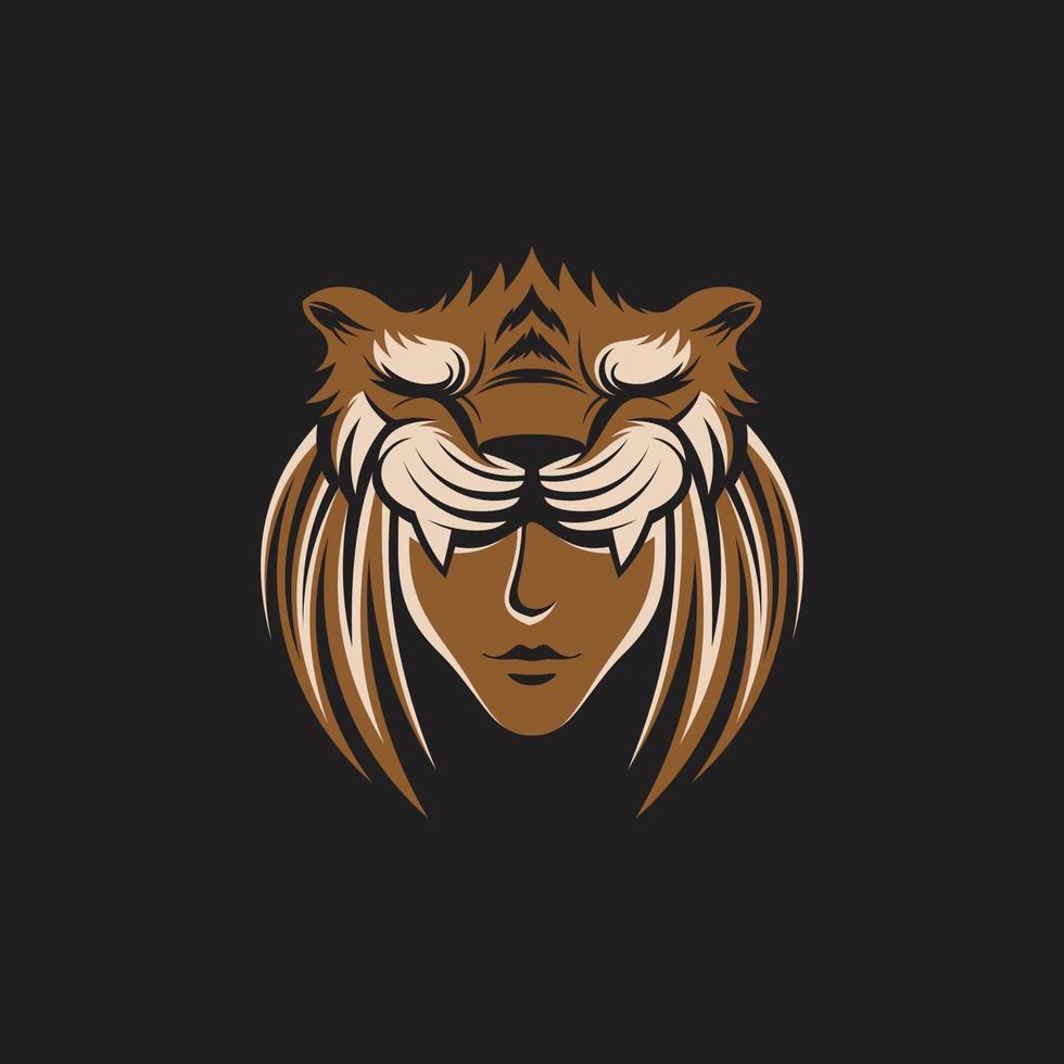 simples logotipo do mulher e tigre vetor
