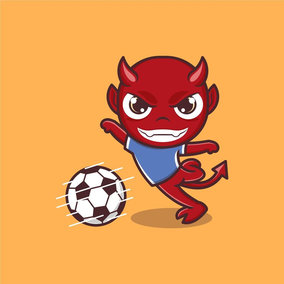 fofa desenho animado diabo jogando futebol vetor