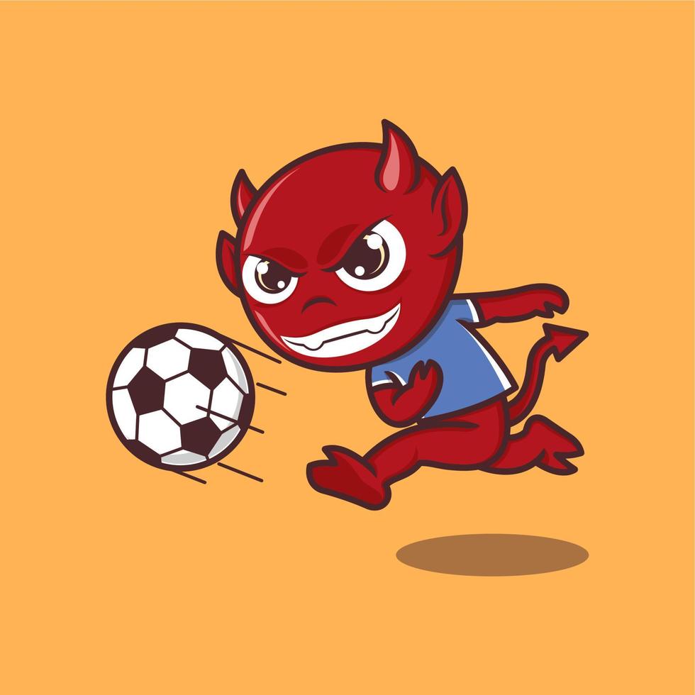 fofa desenho animado diabo jogando futebol vetor