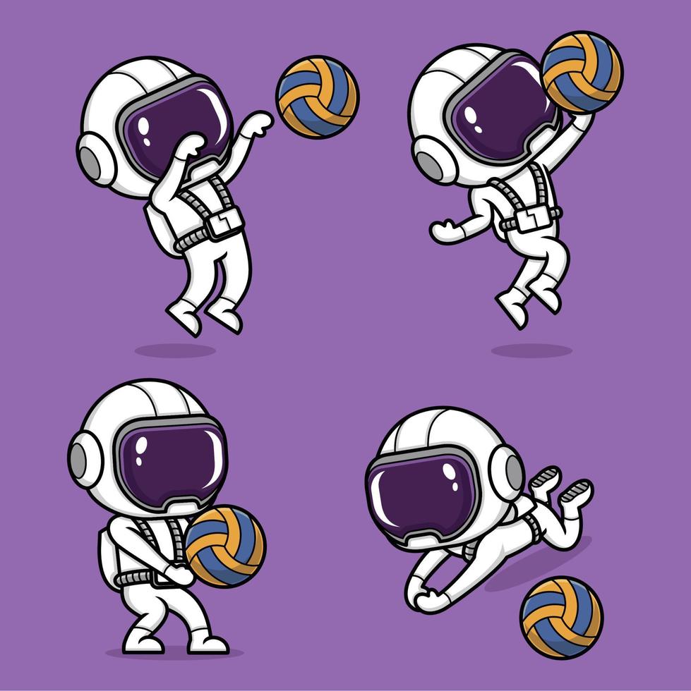 fofa desenho animado astronauta esporte voleibol vetor