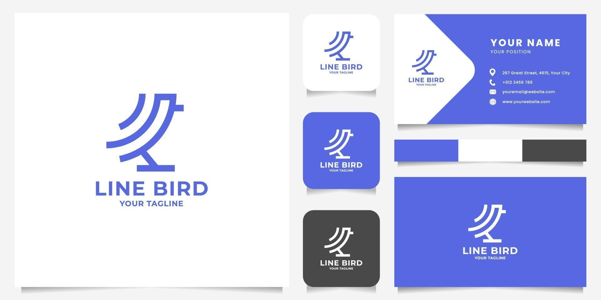 logotipo de pássaro de linha geométrica simples e minimalista com modelo de cartão de visita vetor