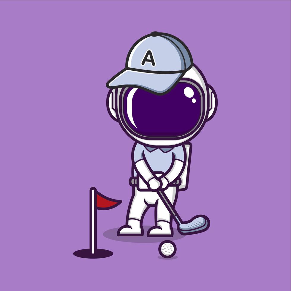 fofa desenho animado astronauta jogando golfe vetor