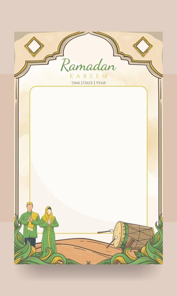 pôster ramadan kareem com ornamento islâmico desenhado à mão vetor