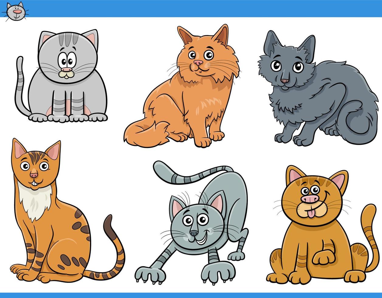 Conjunto de personagens de quadrinhos de gatos e gatinhos de