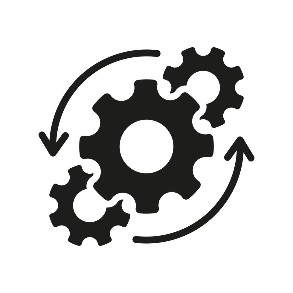 fluxo de trabalho roda dentada roda símbolo pictograma. círculo engrenagem trabalhos progresso silhueta ícone. engrenagem e volta seta o negócio tecnologia processo Preto ícone. isolado vetor ilustração.