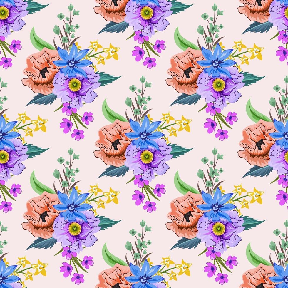 padrão sem emenda com ilustração de design floral botânico colorido. vetor