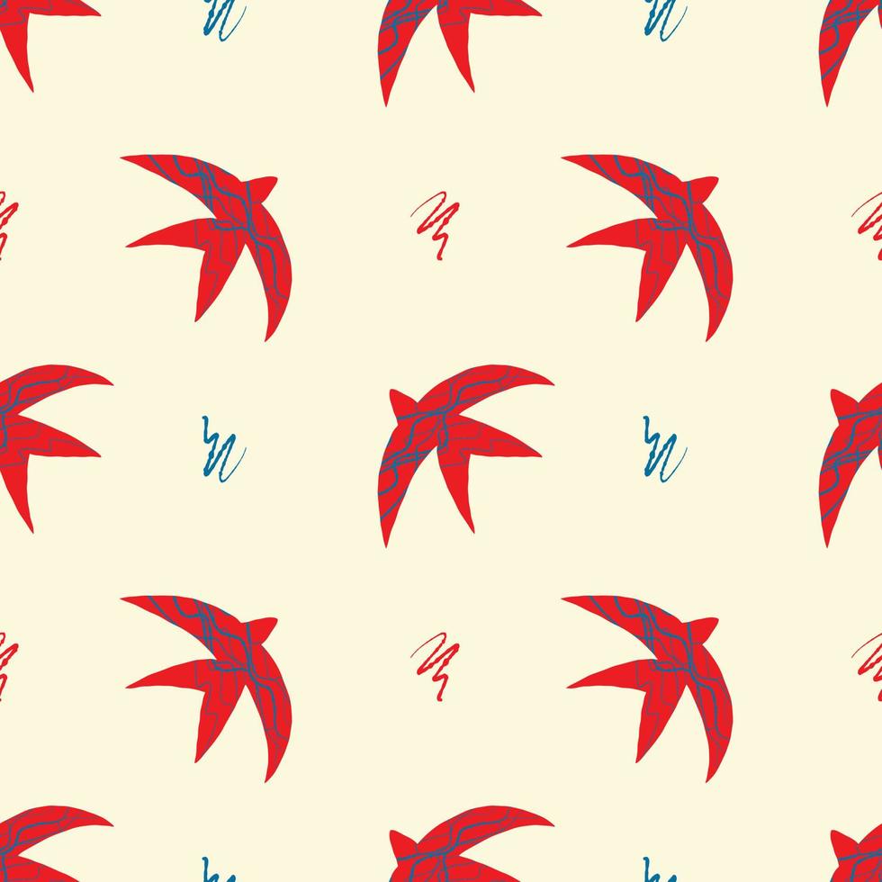 vetor padronizar com abstrato vermelho andorinhas dentro a Matisse estilo em uma bege fundo. brilhante cores, surrealismo, pássaros e decorativo elementos.