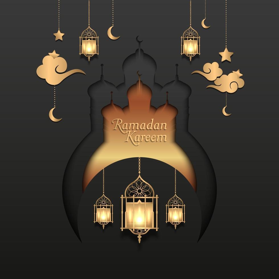 Ramadan Kareem quadrado fundo com ornamentos de lanterna. vetor