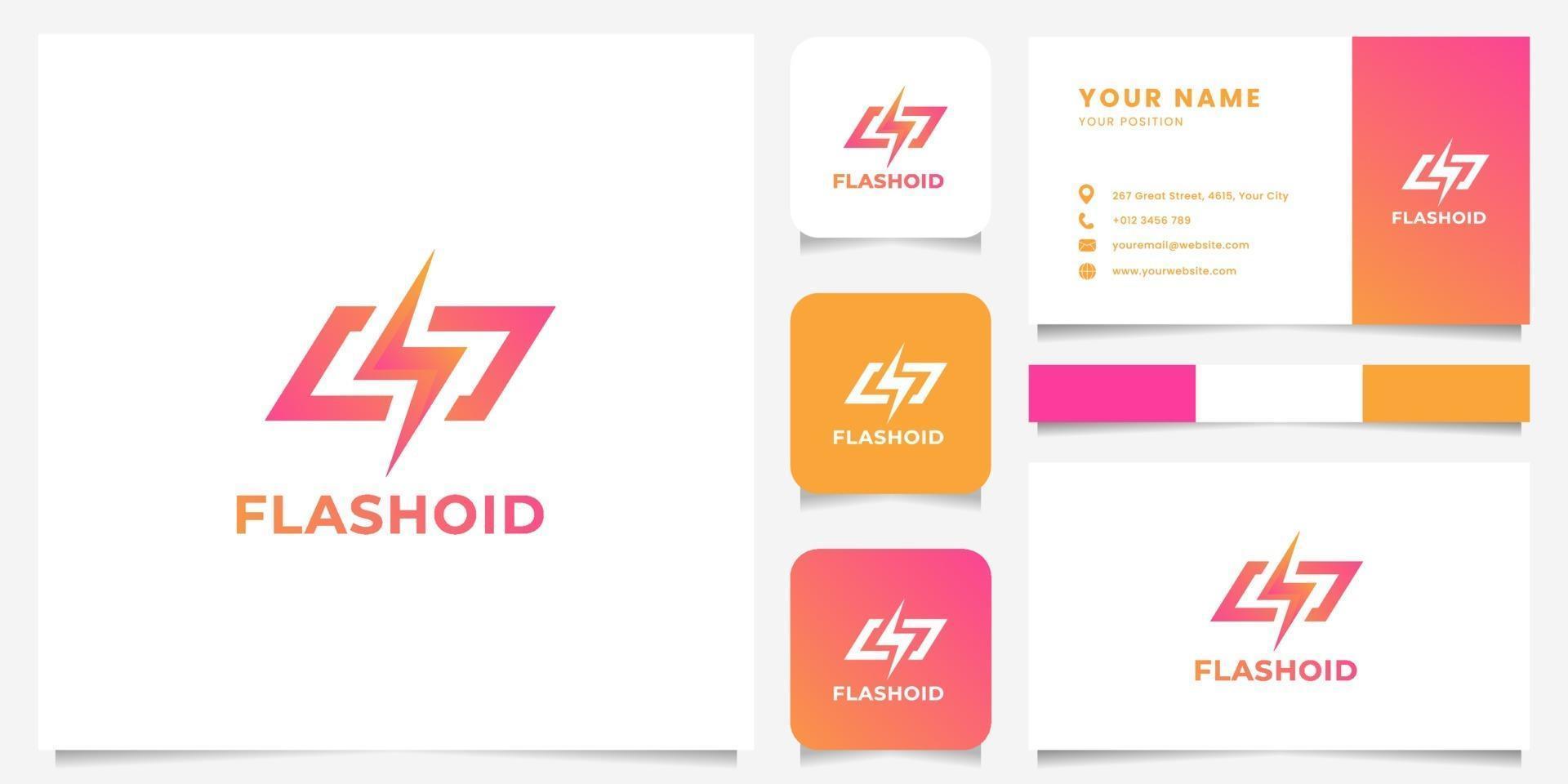 flash colorido em logotipo retangular inclinado com modelo de cartão de visita vetor