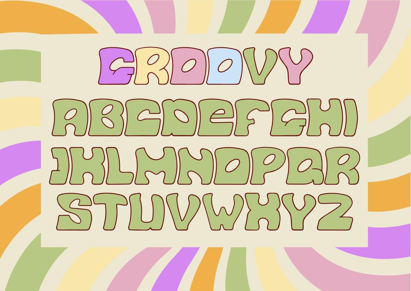 retro alfabeto Projeto. uma groovy hippie desenho animado estilo abc. vetor. vetor