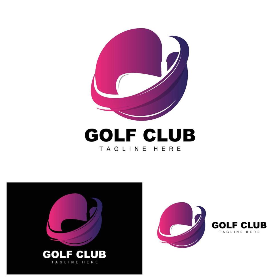 logotipo da bola de golfe, taco de golfe vetorial. jogo de esportes ao ar livre, design de disciplina, modelo de ícone vetor