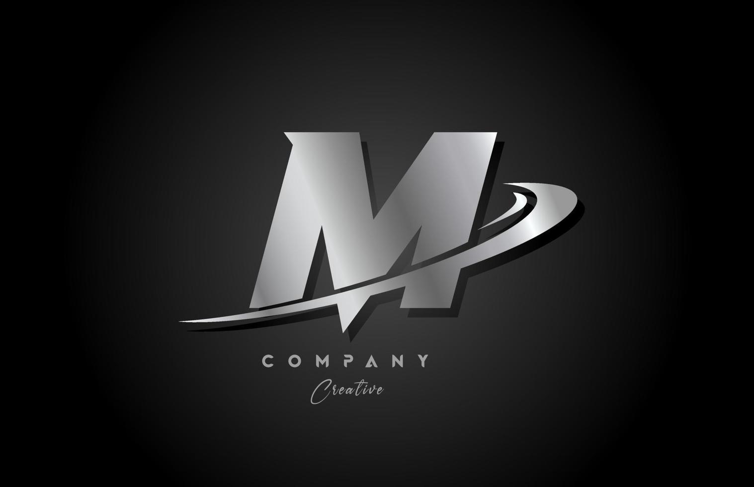 m prata metal cinzento alfabeto carta logotipo ícone Projeto com swoosh. criativo modelo para companhia e o negócio vetor