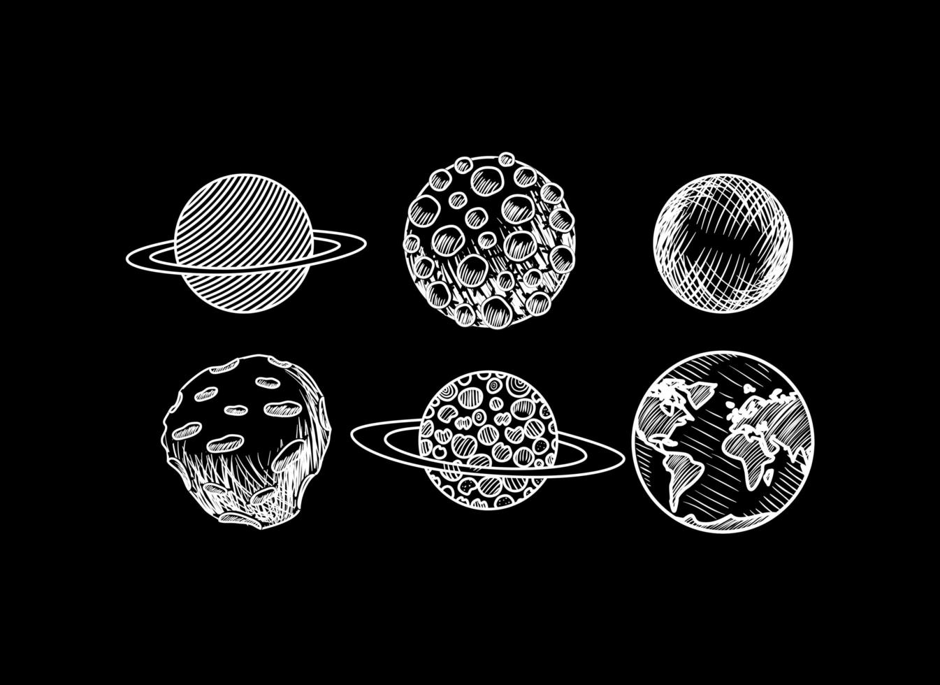 planetas desenhados à mão do projeto do sistema solar vetor