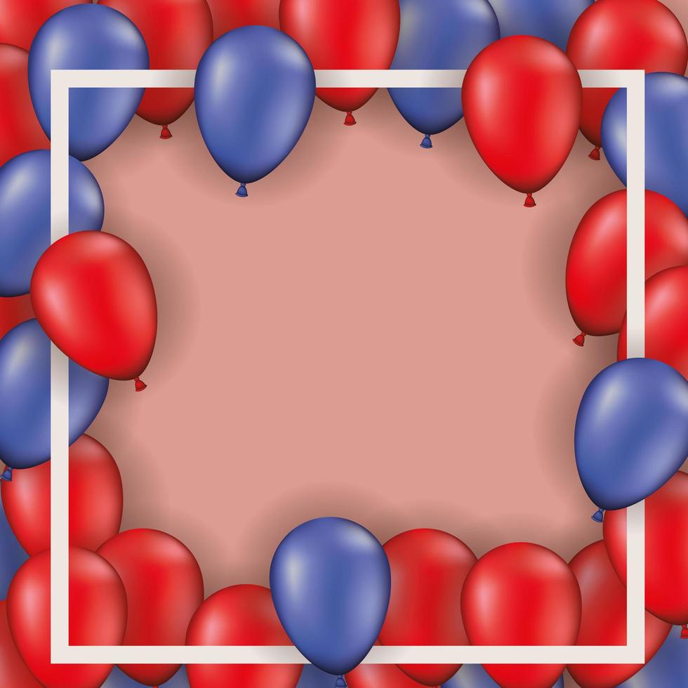 moldura quadrada com balões vermelhos e azuis vetor