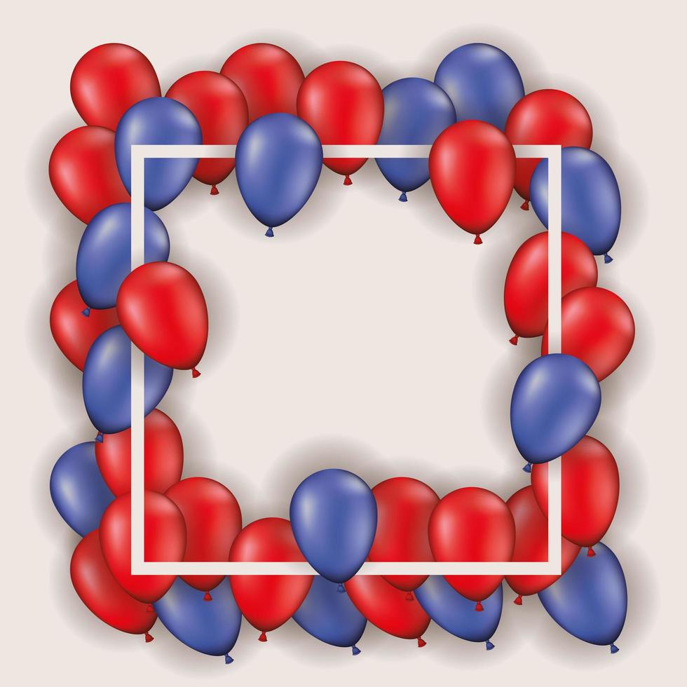 moldura quadrada com balões vermelhos e azuis vetor