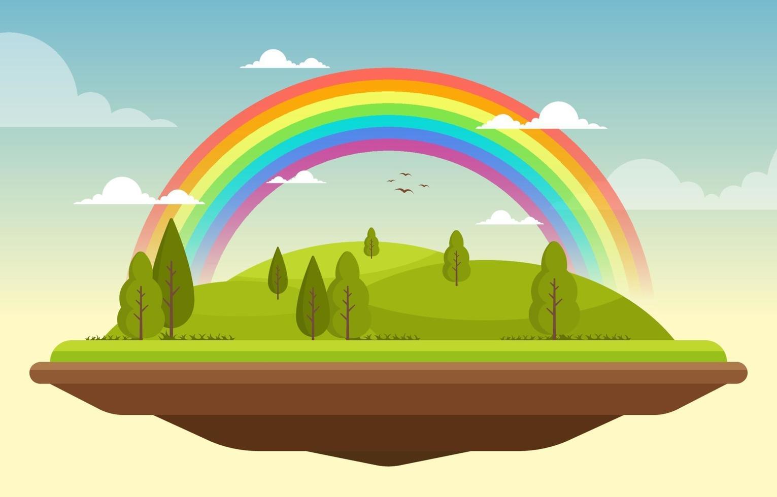 bela paisagem flutuante arco-íris verão natureza ilustração vetor