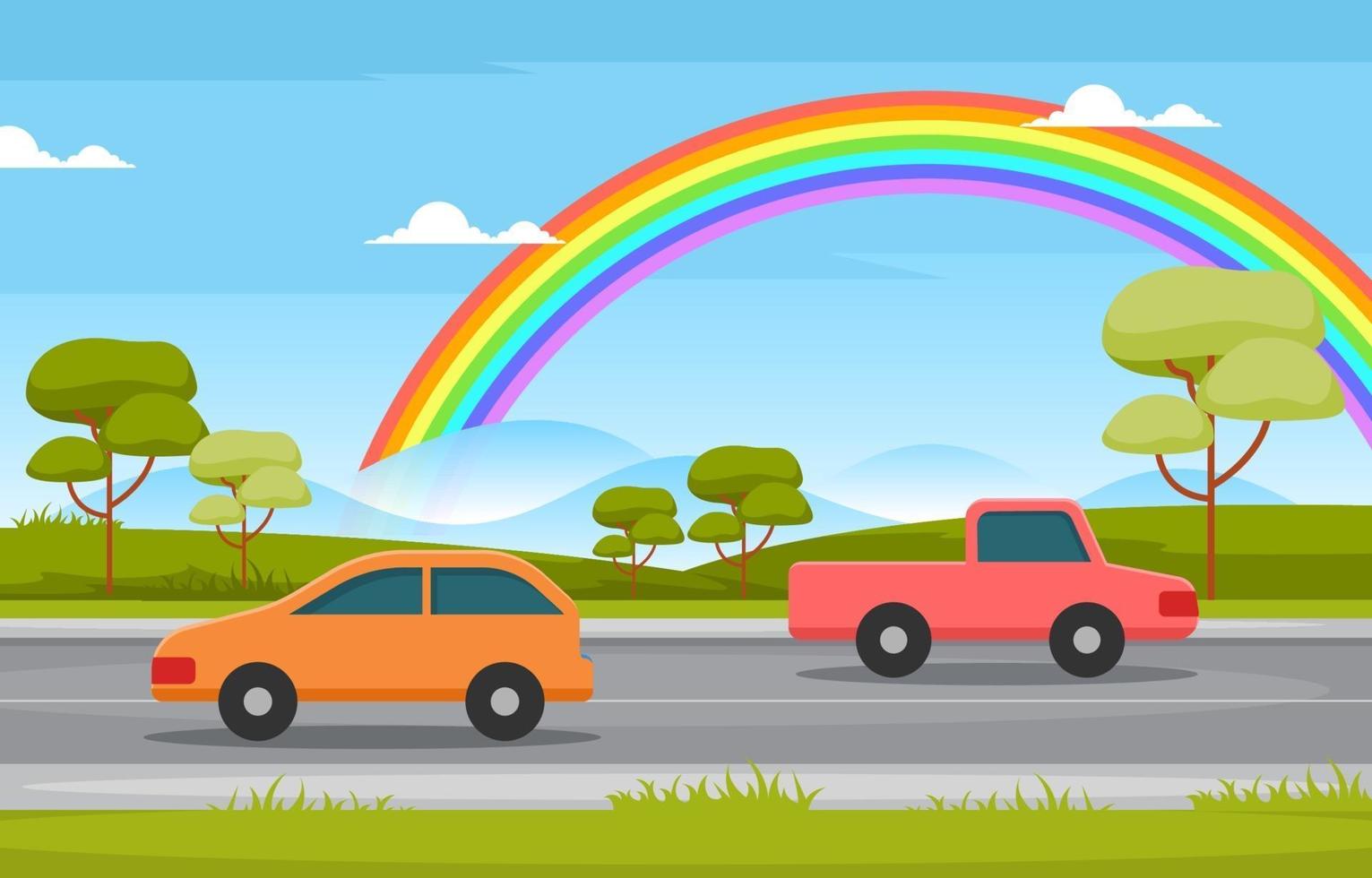 montanha estrada arco-íris natureza paisagem paisagem ilustração vetor