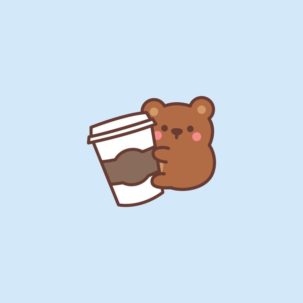 urso fofo adora desenho de café, ilustração vetorial vetor