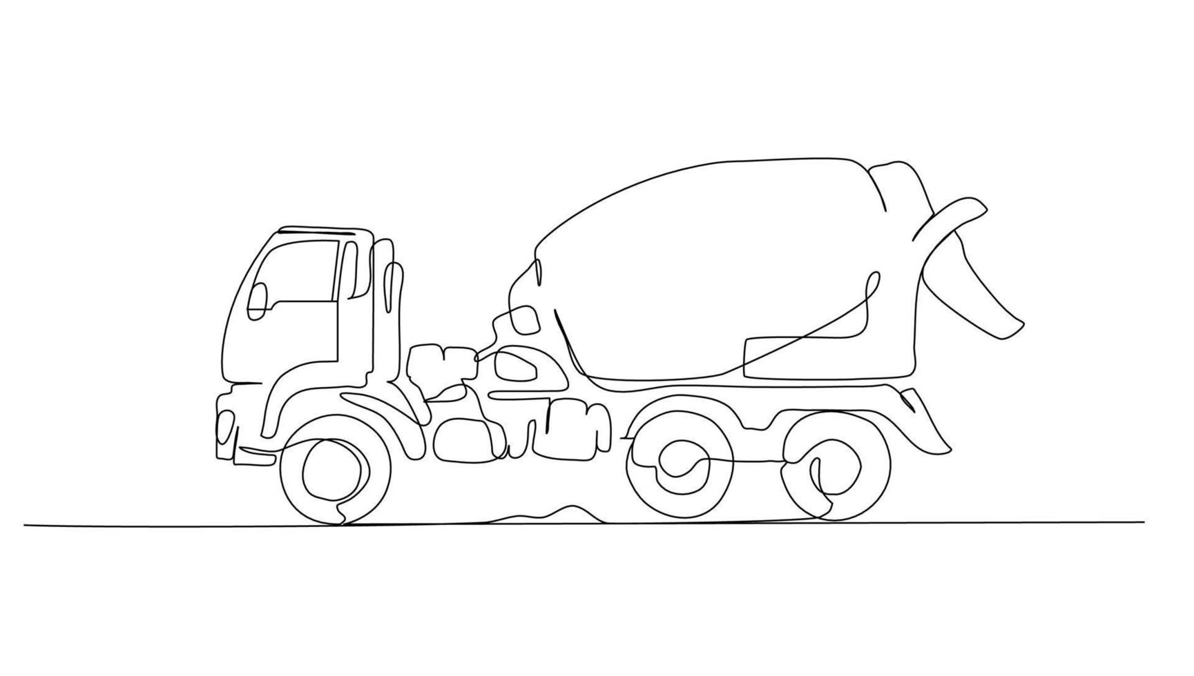 contínuo linha arte ou 1 linha desenhando do misturador caminhão para vetor ilustração, o negócio transporte. pesado equipamento veículo construção conceito. gráfico Projeto moderno contínuo linha desenhando