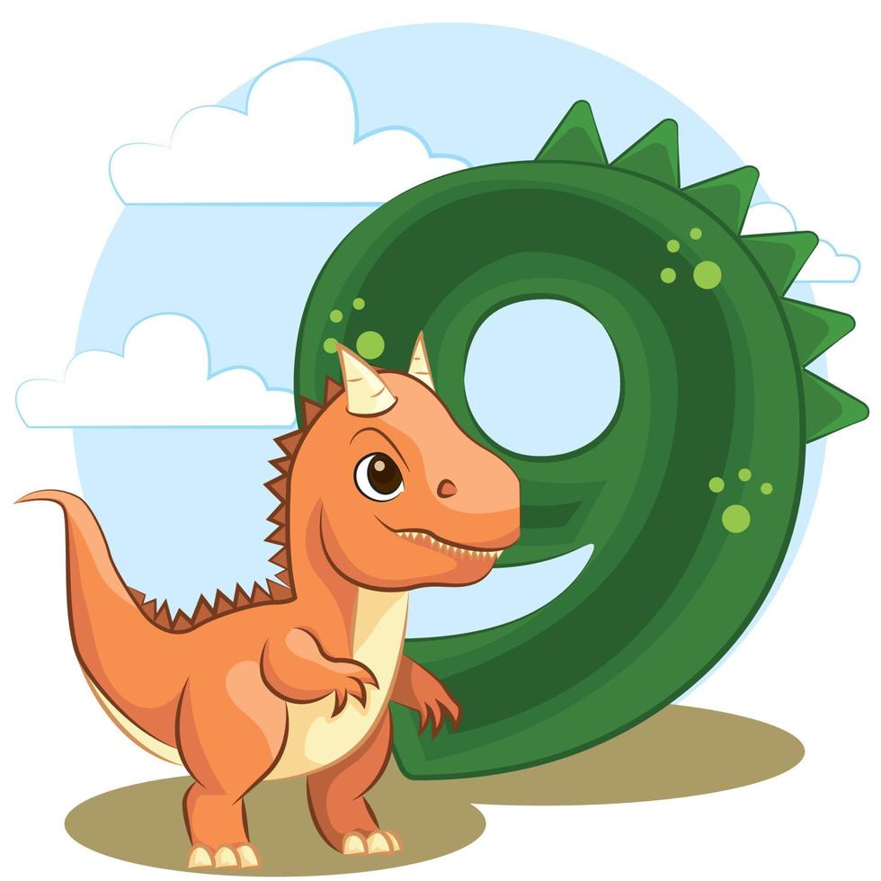 fofa dinossauro aniversário festa com numeração ilustração. número seis 9 com carnotauro vetor