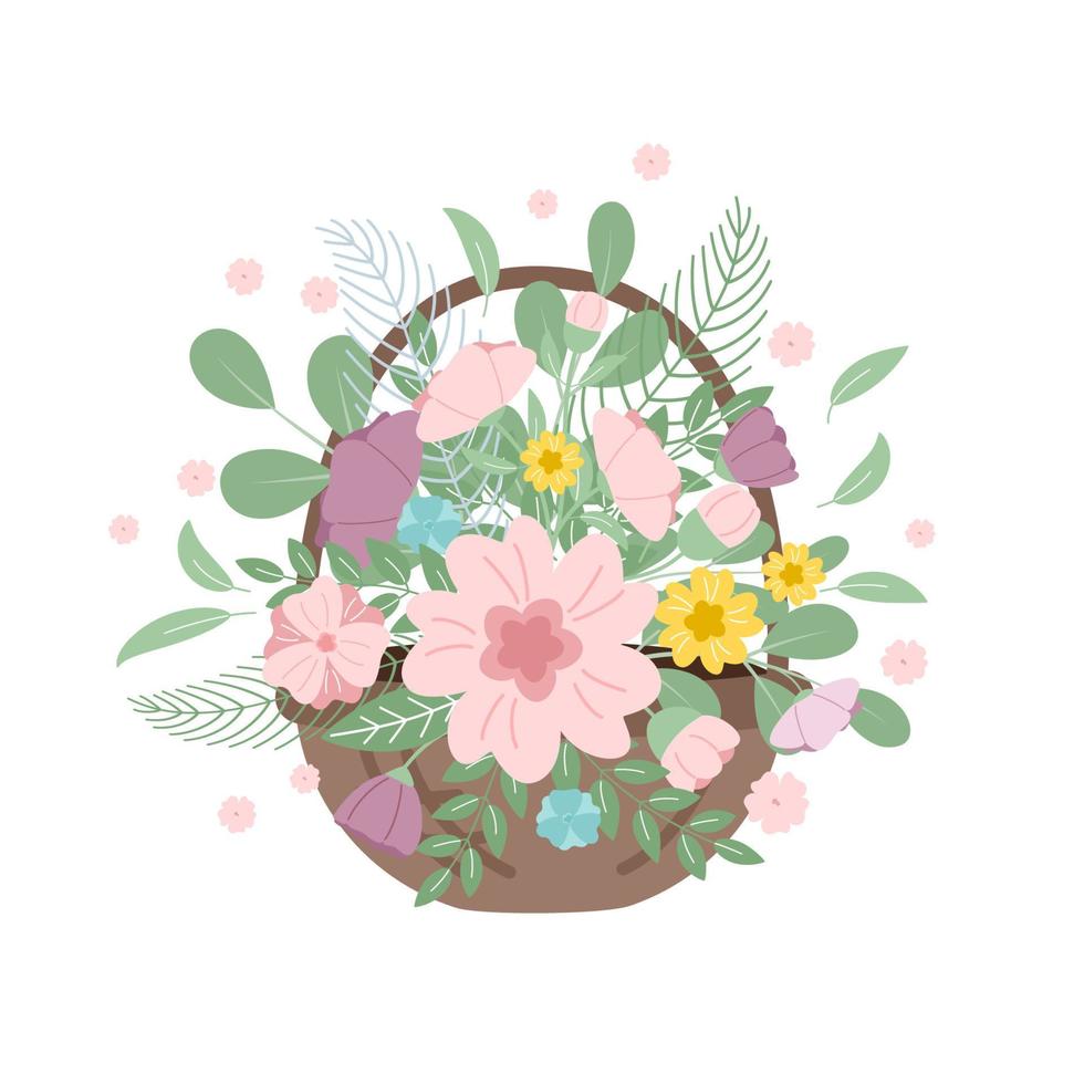 flores dentro uma cesta. presente conceito, primavera, alegria.vetor ilustração para seu Projeto. vetor