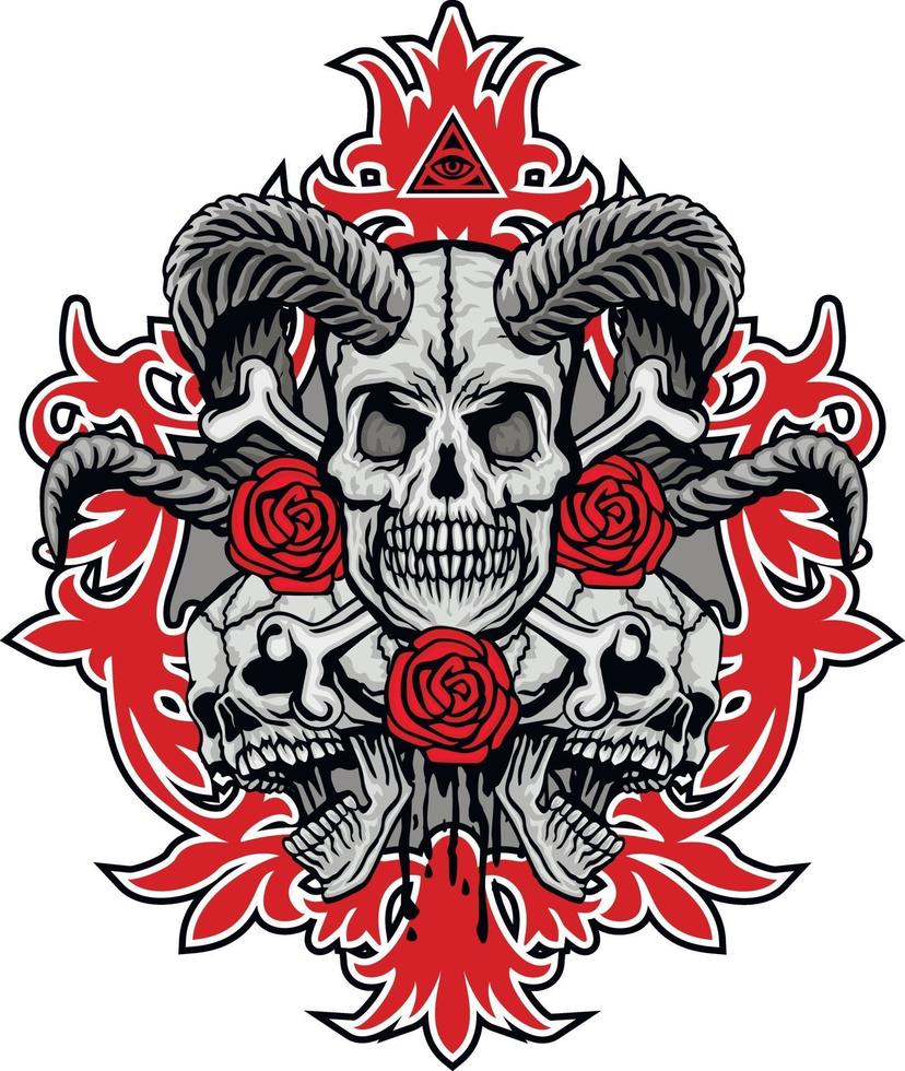 sinal gótico com crânio com chifres, camisetas com design vintage grunge vetor