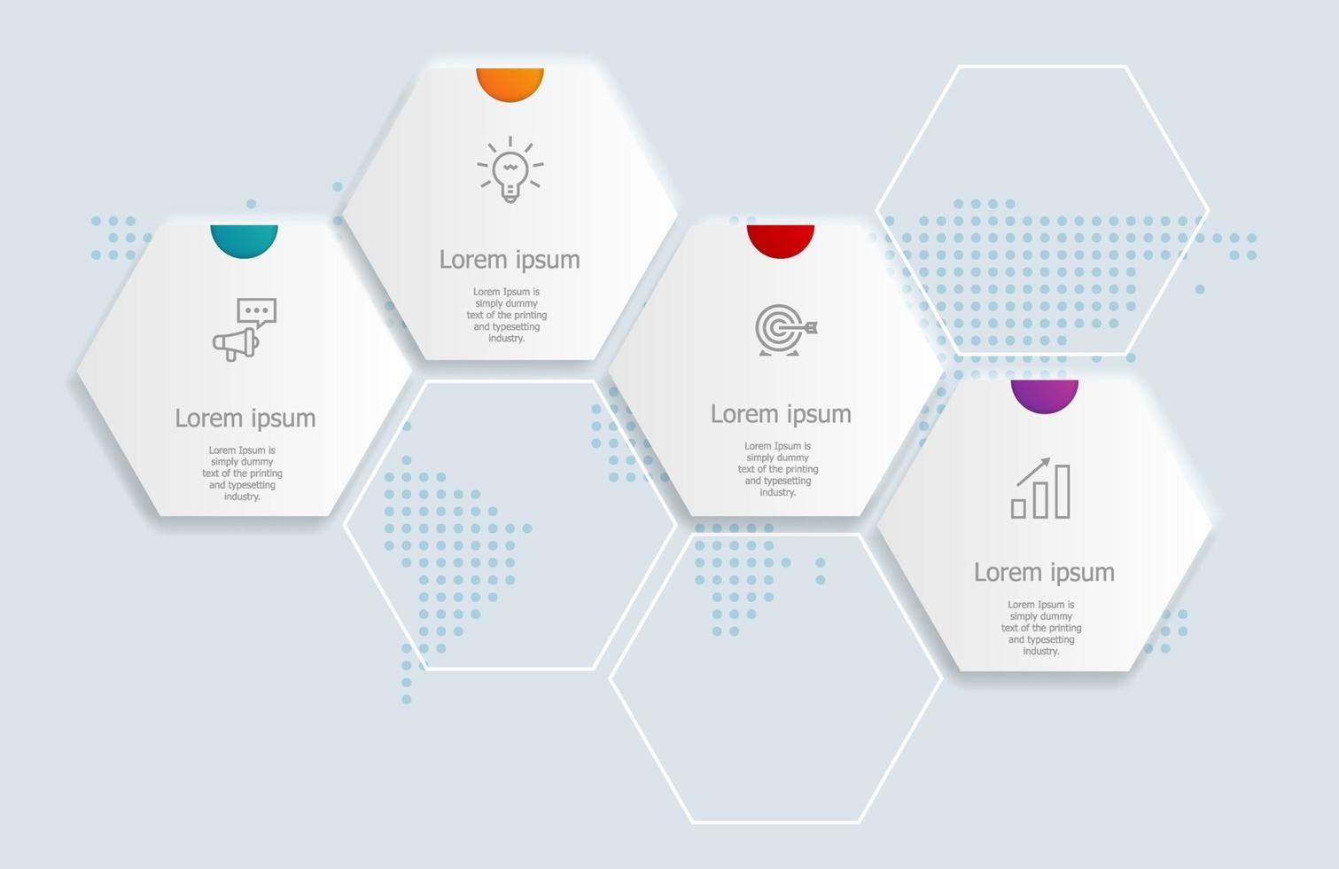 Resumo hexágono infográficos 4 etapas para negócios e apresentação vetor