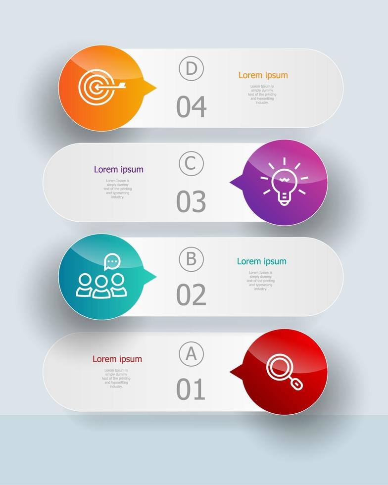 elementos abstratos de infográficos verticais 4 etapas para negócios e apresentação vetor