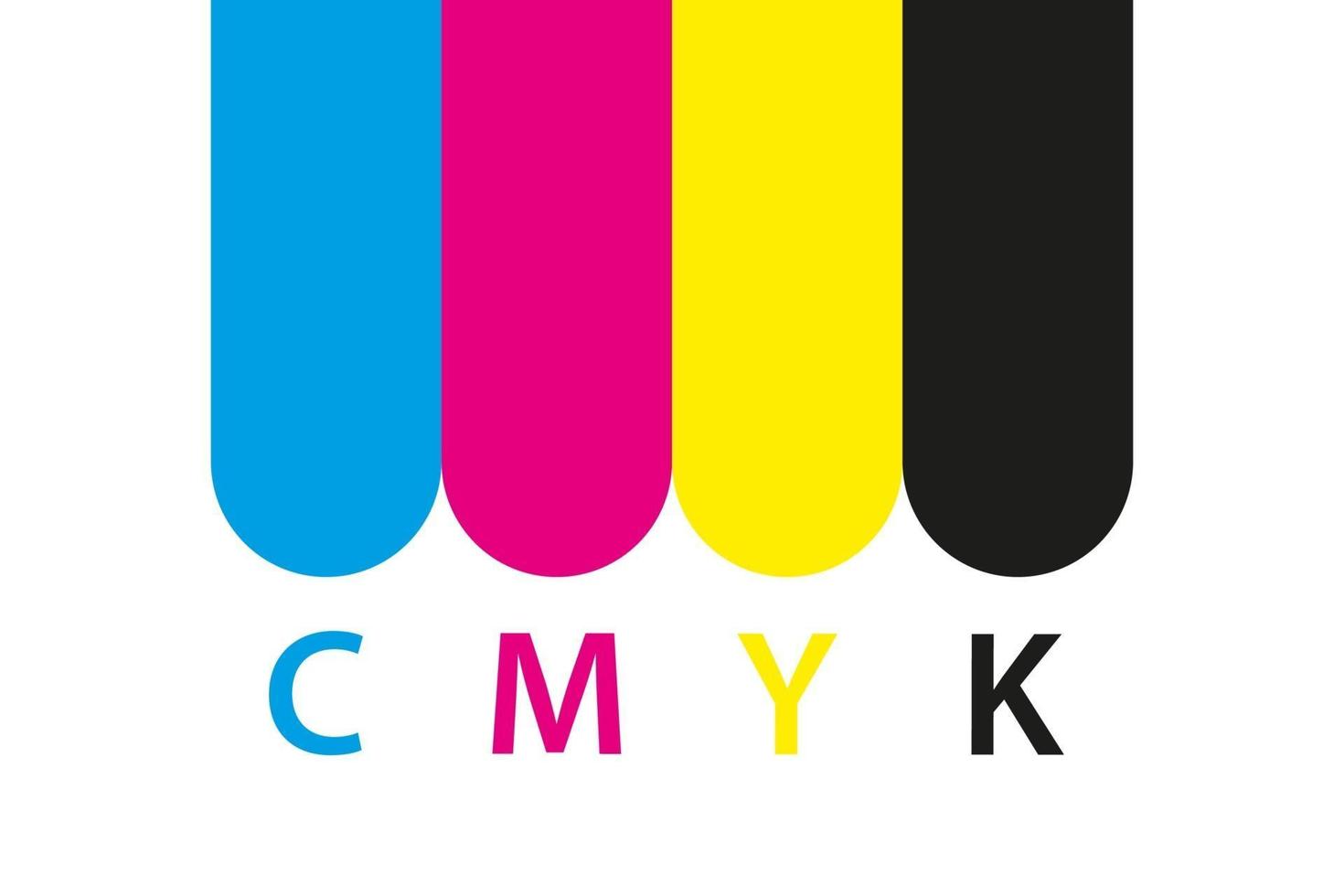 ícone de impressão cmyk. quatro círculos em símbolos de cores cmyk. rodas ciano, magenta, amarelo, chave, pretas isoladas no fundo branco vetor