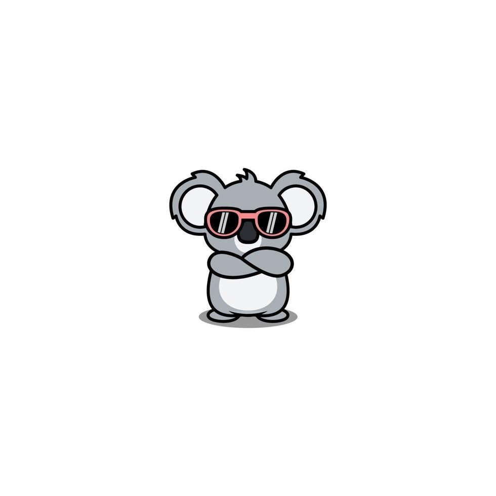 desenho animado bonito coala com óculos de sol cruzando os braços, ilustração vetorial vetor