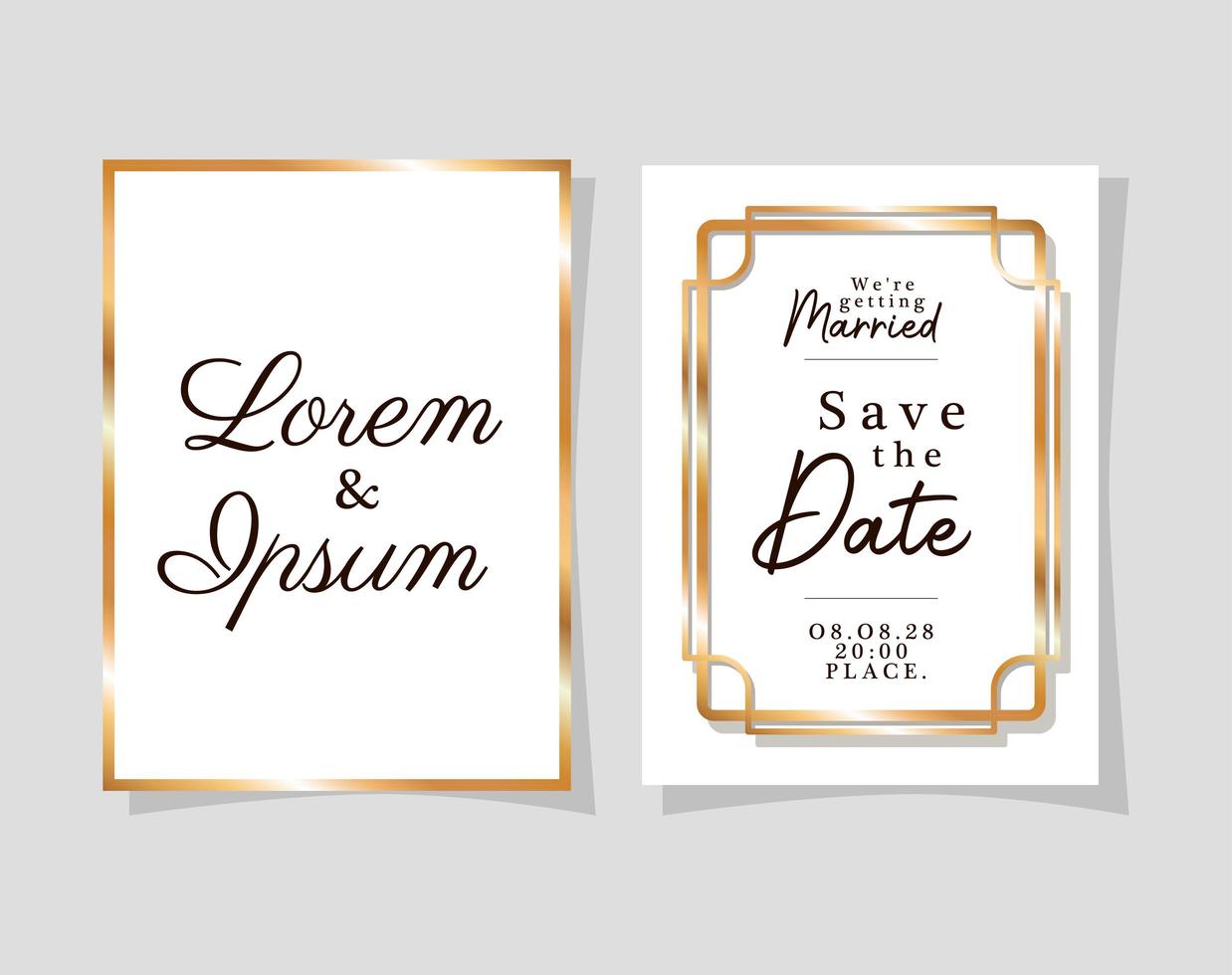 dois convites de casamento com molduras douradas desenho vetorial vetor