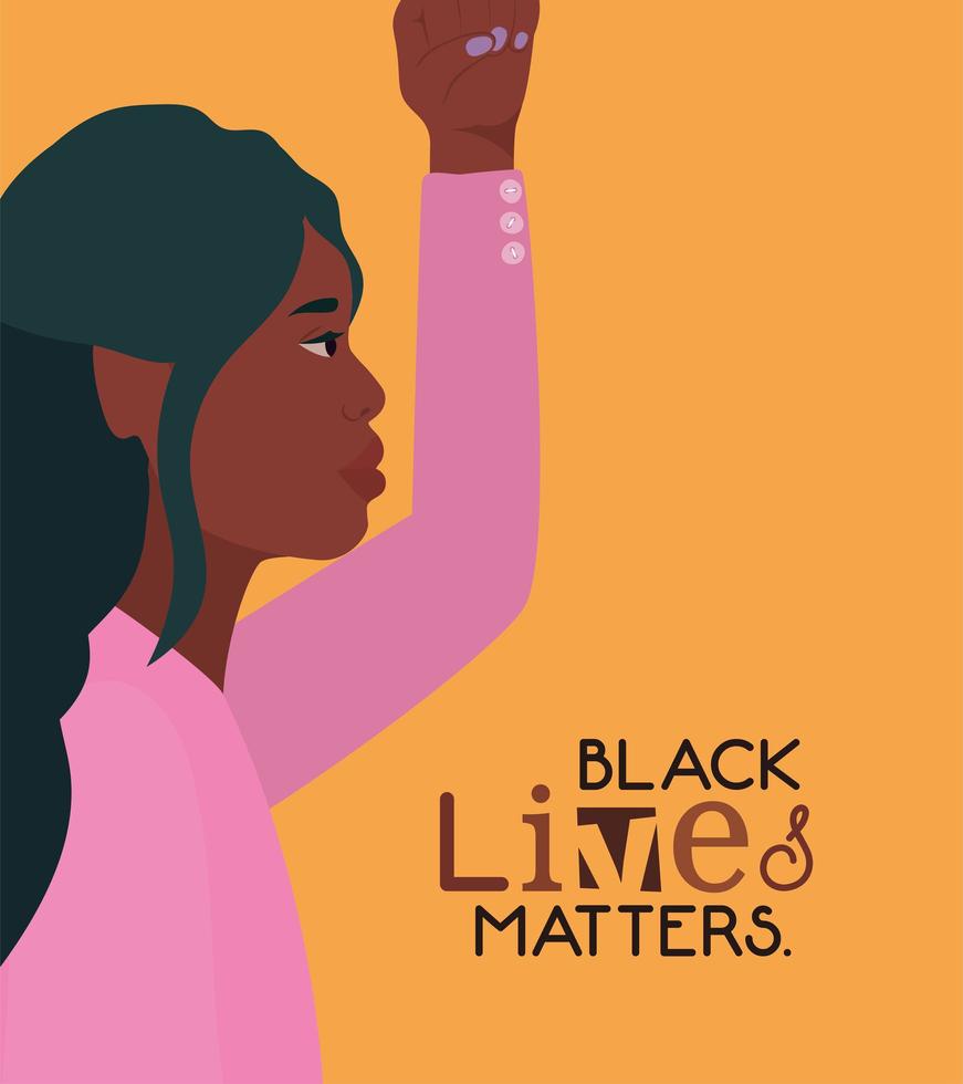 jovem negra negra com punho levantado porque vidas negras são importantes vetor