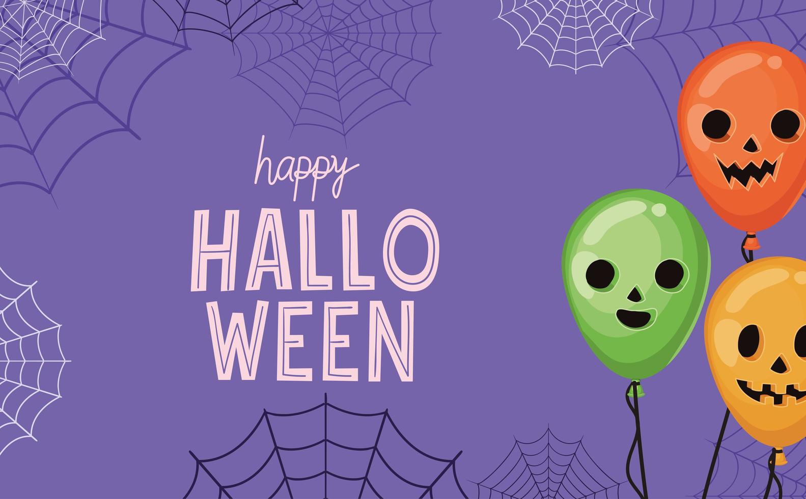 balões de abóbora de halloween com desenho vetorial de teias de aranha vetor