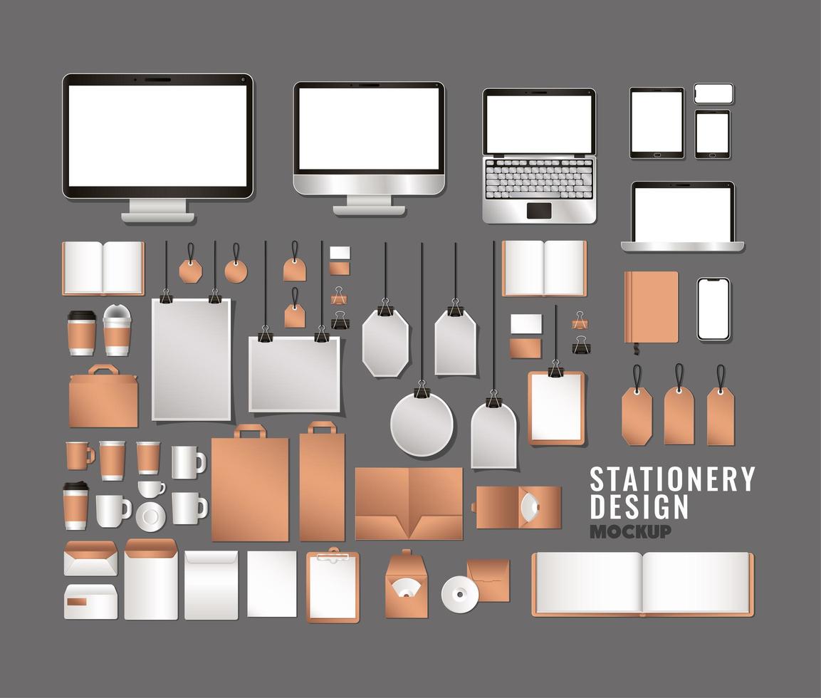 design de maquete de pacote completo de papelaria vetor