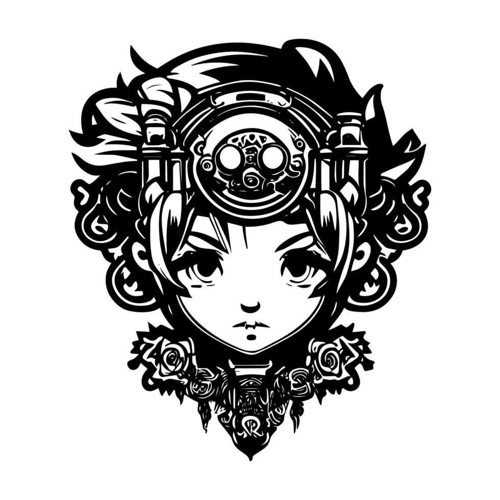 steampunk criança logotipo retrata uma jovem aventureiro enfeitado Fora dentro óculos, engrenagens, e de outros relógio acessórios, pronto para explorar uma movido a vapor mundo vetor