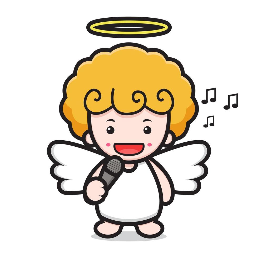 personagem de desenho animado de anjo fofo cantando com o microfone vetor