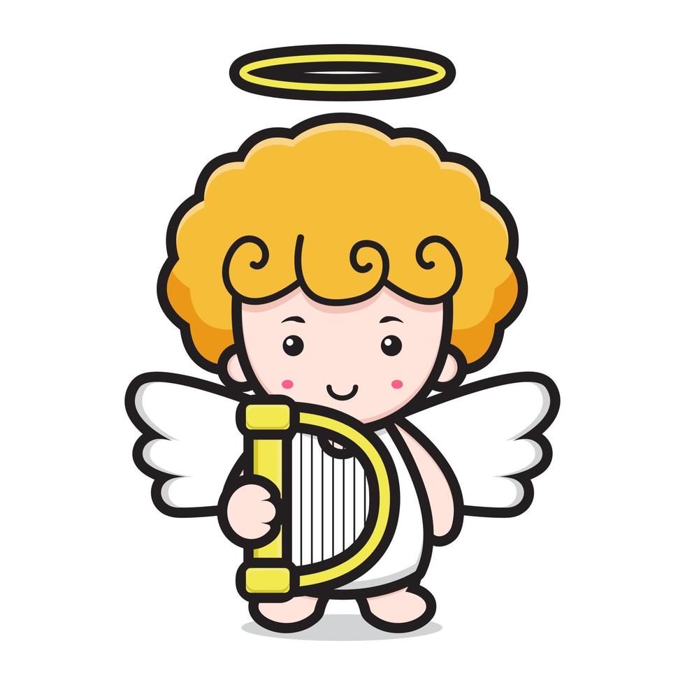 personagem de desenho animado de anjo fofo segurando harpa vetor