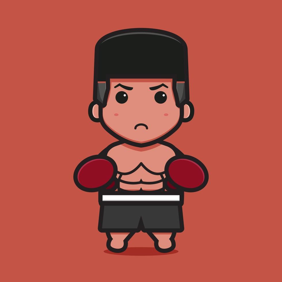 personagem pugilista fofo com duplo soco pose cartoon ilustração vetorial vetor