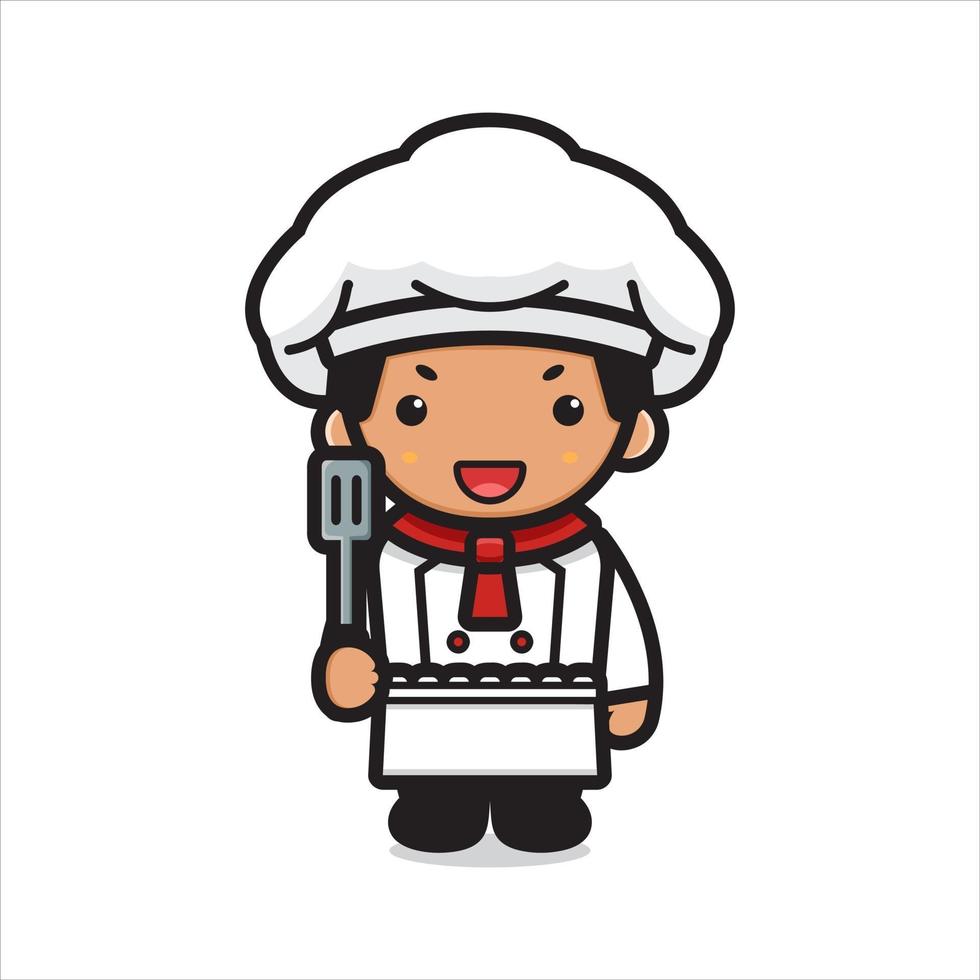 personagem chef fofo segurando uma espátula de desenho vetorial vetor