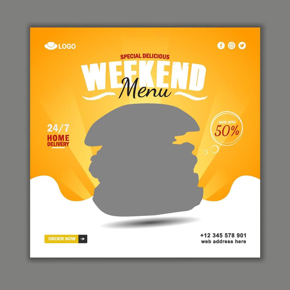 Comida cardápio social meios de comunicação postar promoção Instagram Facebook bandeira modelo vetor