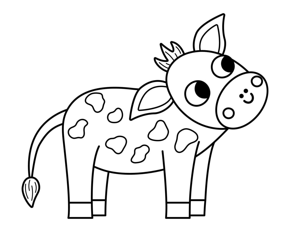 vetor Preto e branco bezerro ícone. fofa desenho animado pequeno vaca ilustração para crianças. Fazenda bebê animal isolado em branco fundo. gado cenário ou coloração página para crianças