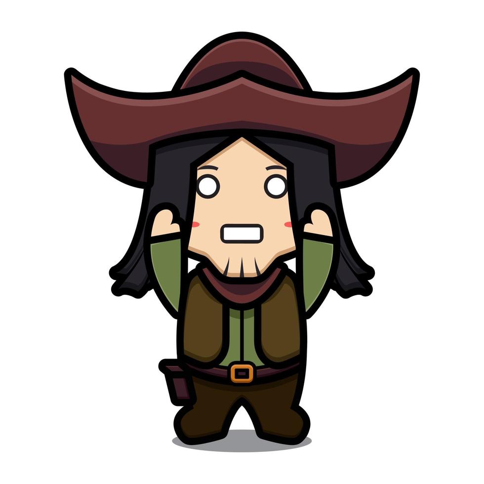 personagem de cowboy fofo com mãos levantadas pose cartoon ilustração vetorial de ícone vetor