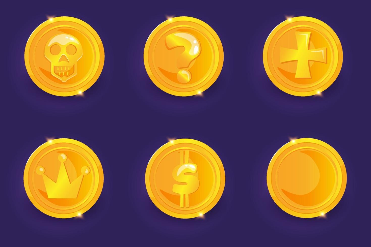 ouro moedas conjunto com diferente desenho. desenho animado estilo jogos gui ícone. vetor