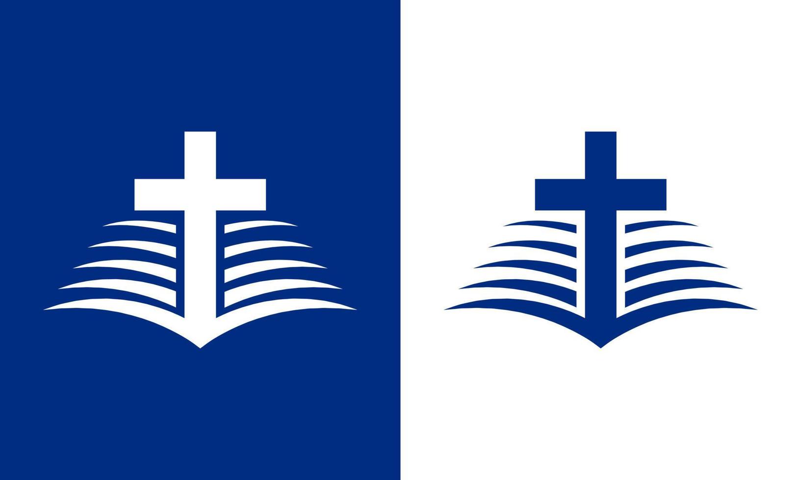 Bíblia e Cruz logotipo dentro tons do azul. isto é adequado para logotipos do igrejas, organizações, movimentos, comunidades, e outros. vetor