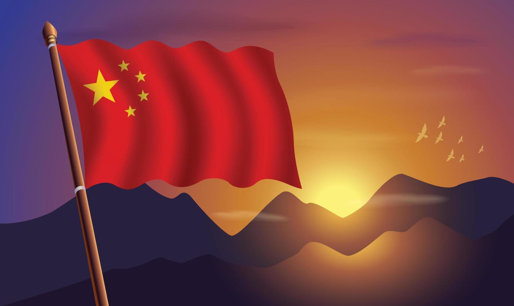 China bandeira com montanhas e pôr do sol dentro a fundo vetor