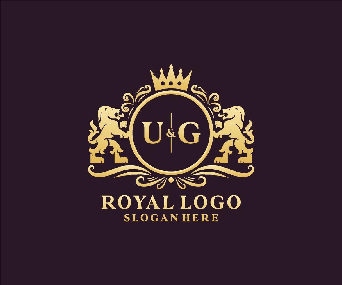 inicial ug carta leão modelo de logotipo de luxo real em arte vetorial para restaurante, realeza, boutique, café, hotel, heráldica, joias, moda e outras ilustrações vetoriais. vetor