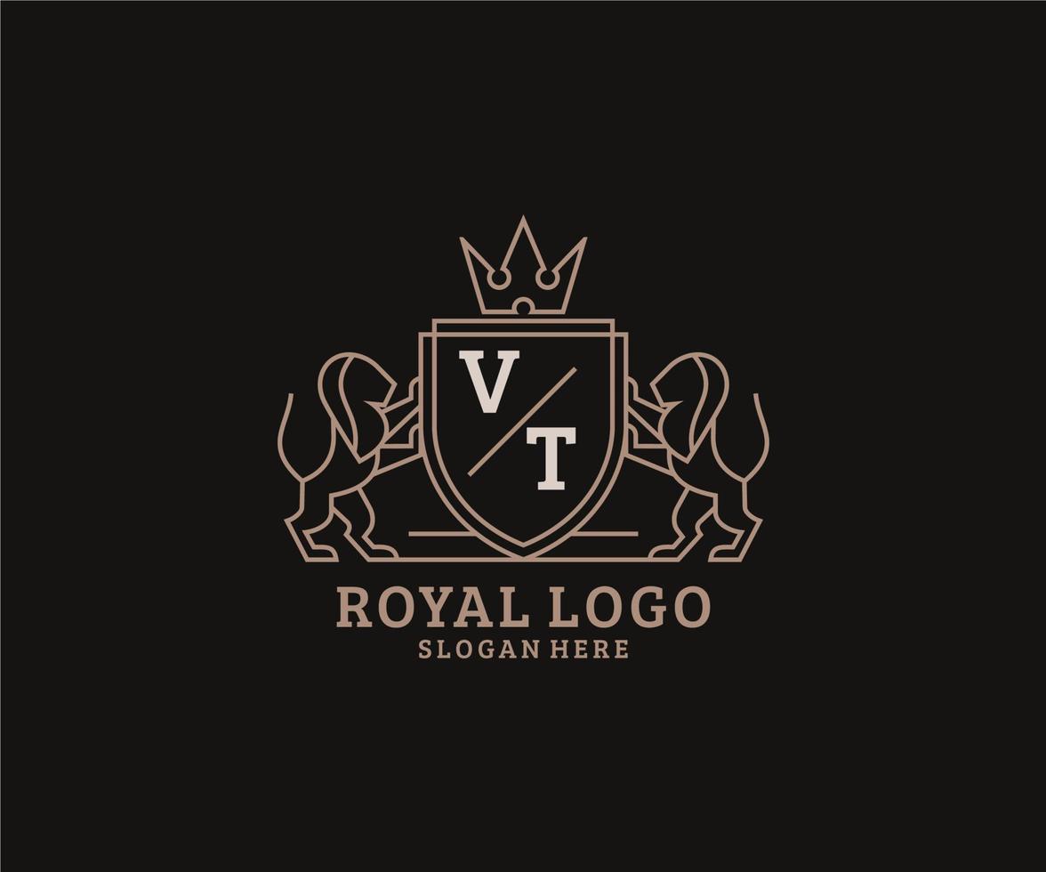 inicial vt carta leão modelo de logotipo de luxo real em arte vetorial para restaurante, realeza, boutique, café, hotel, heráldica, joias, moda e outras ilustrações vetoriais. vetor