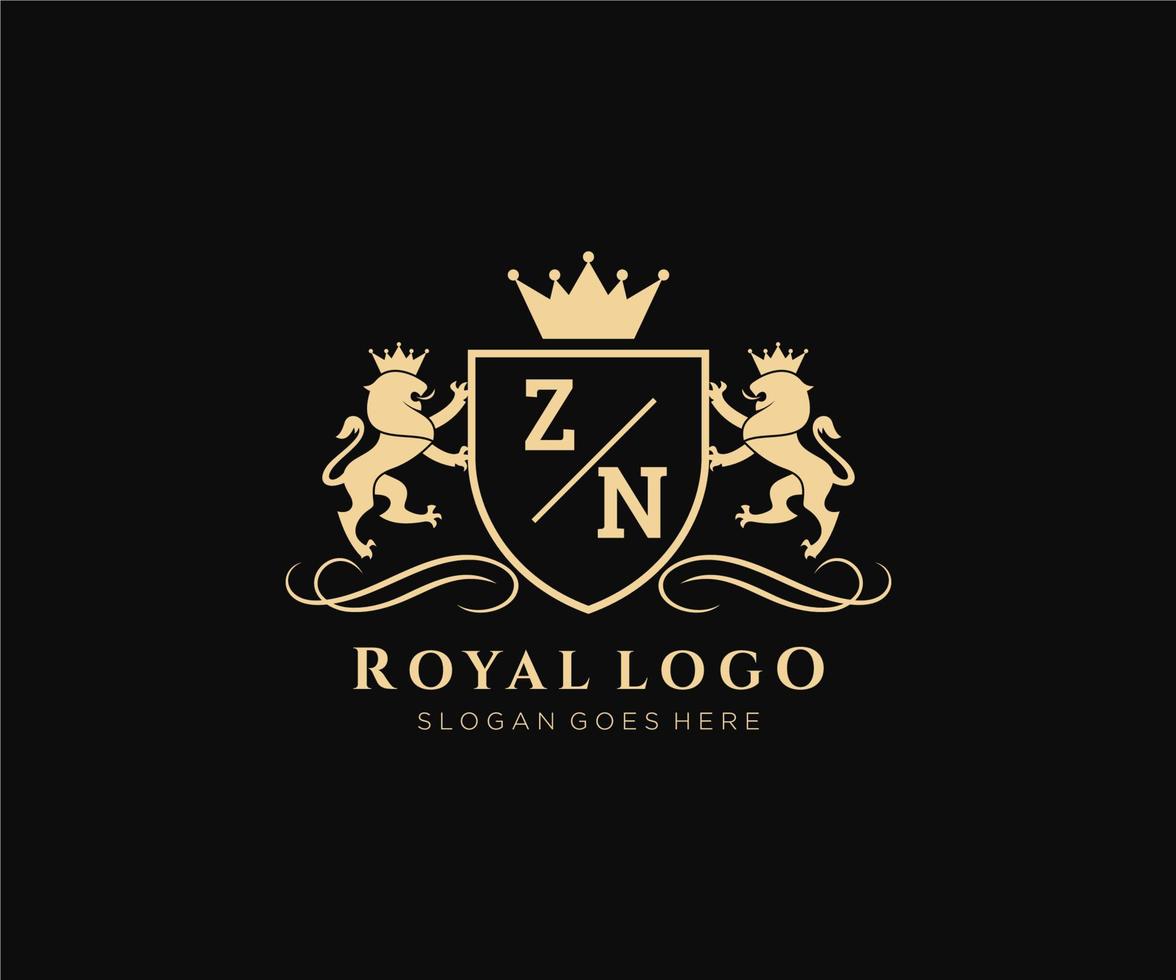 inicial zn carta leão real luxo heráldico, crista logotipo modelo dentro vetor arte para restaurante, realeza, butique, cafeteria, hotel, heráldico, joia, moda e de outros vetor ilustração.