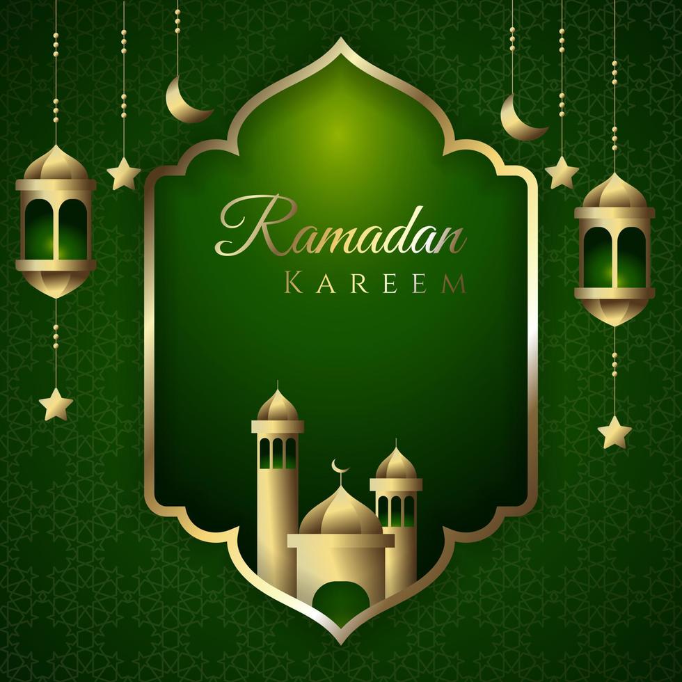 Ramadã kareem cumprimento dourado fundo islâmico lanterna. - vetor. vetor